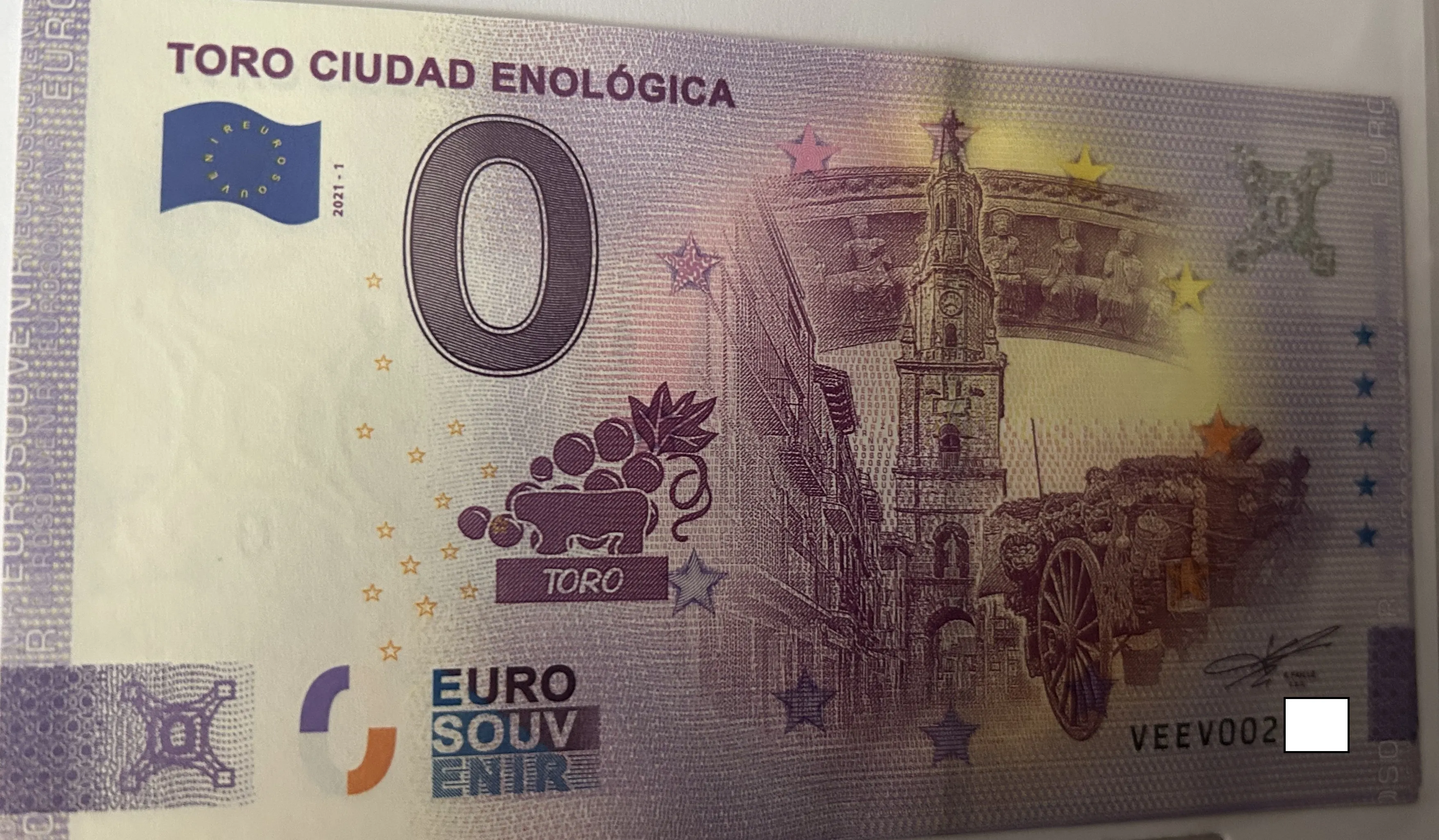 BILLETE 0 EURO ESPAÑA VEEV 2021-1 TORO CIUDAD ENOLOGICA ANNIVERSARY